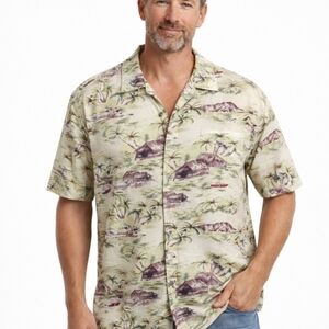 GAP Hawaiian Aloha Shirt Mens L Tropical Palm Tree Tiki Camp Shirt